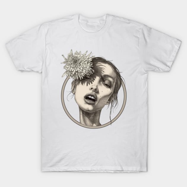 Katty White Flower Circle T-Shirt by benprenart